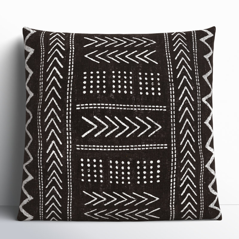 Geometric Cotton Throw Pillow, 22" x 22", Mustard/Beige, Down