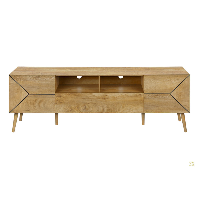 Meuble télé, 72 po, console, meuble multimédia, tiroir de rangement, stratifié, Mid-Century, moderne