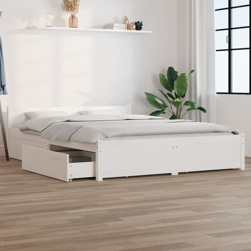 Bed Frame with Drawers, White, Double (4'6)