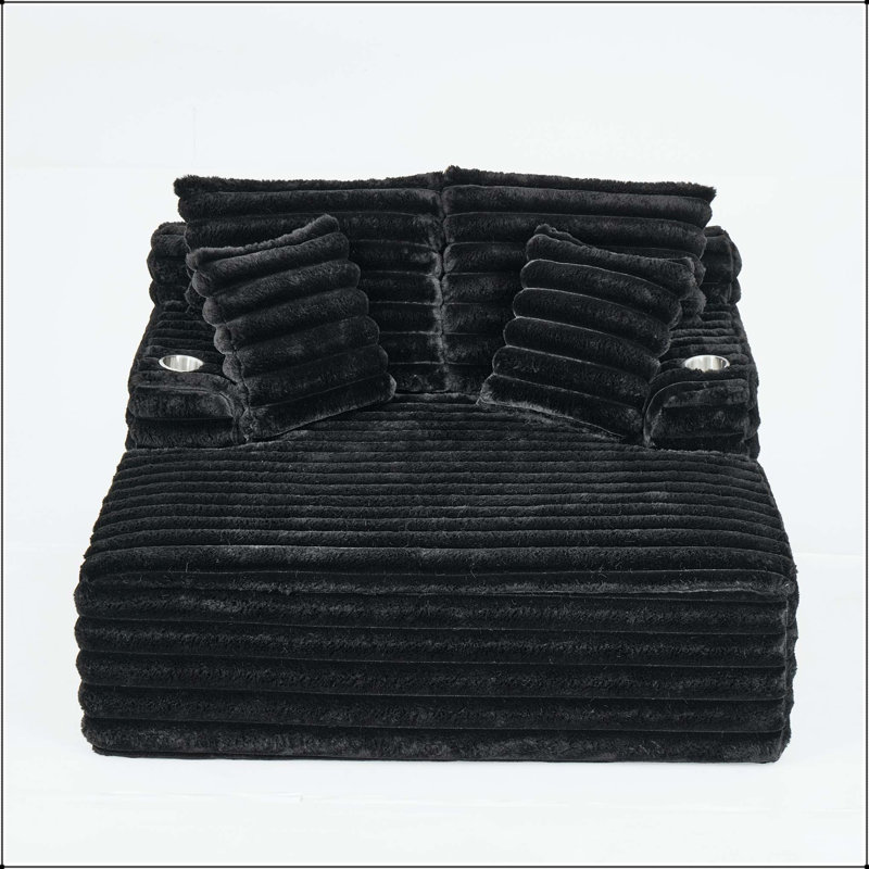 Chaise longue surdimensionnée en velours côtelé avec porte-gobelets et aucun assemblage requis, Blanc