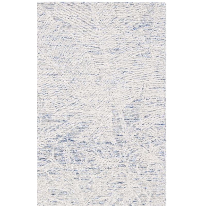 Alezae Hand Tufted Wool/Cotton Floral Rug in Ivory/Blue, Runner 2'3" x 9'