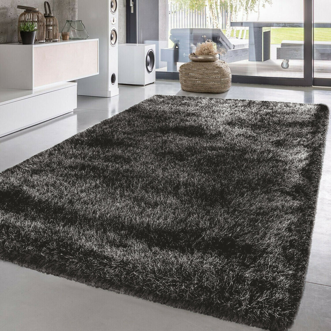 Solid Colour Shaggy Dark Grey Indoor / Outdoor Area Rug