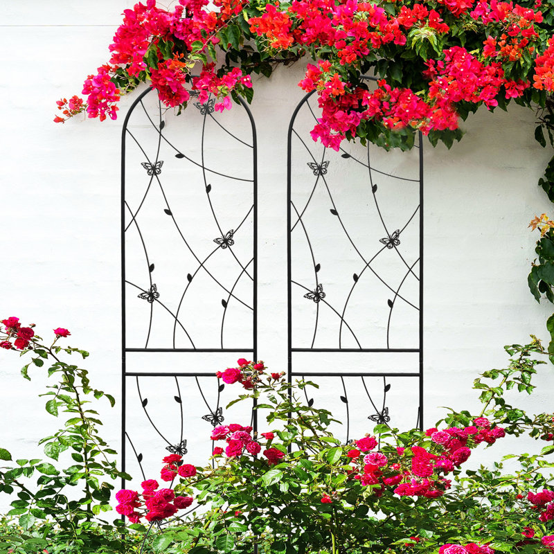 4 treillis de jardin en métal 86,7 po x 19,7 po, antirouille, pour plantes d'extérieur grimpantes, piquet de fleurs, 4 unités antirouille noires, plantes grimpantes, écrou moleté,