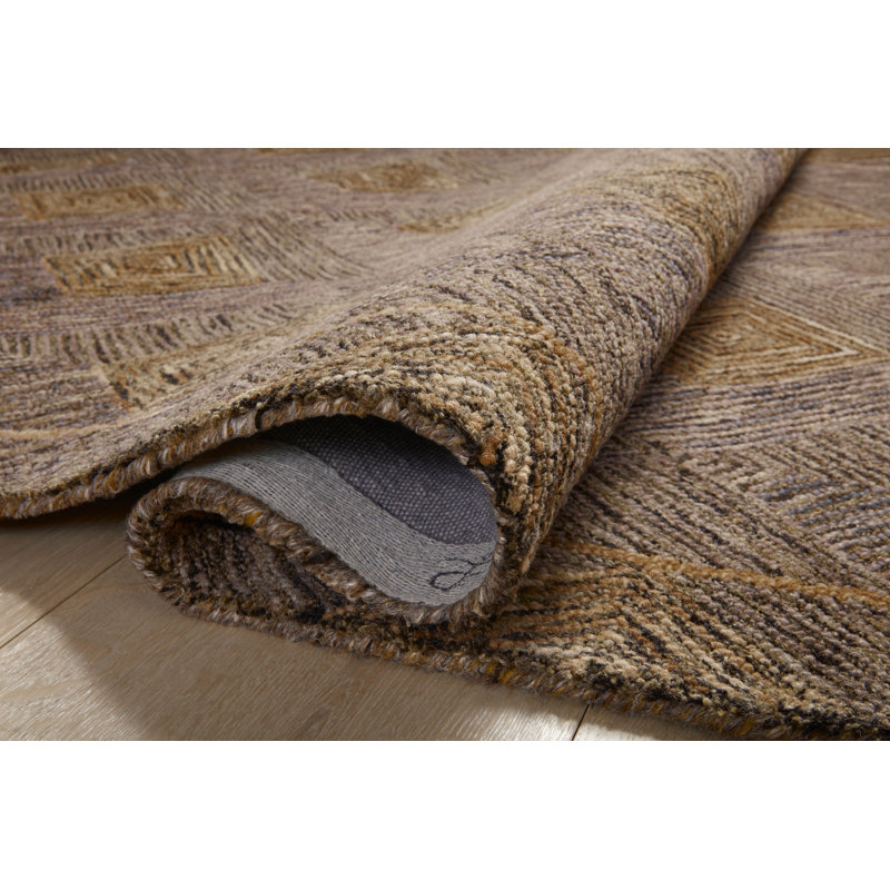 Dezirae Geometric Hand Tufted Wool Area Rug in Plum/Gold, Rectangle 8'6" x 11'6"