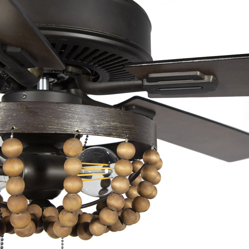 Ventilateur de plafond 52 pales 52 "avec abat-jour perle en bois brun Domenic