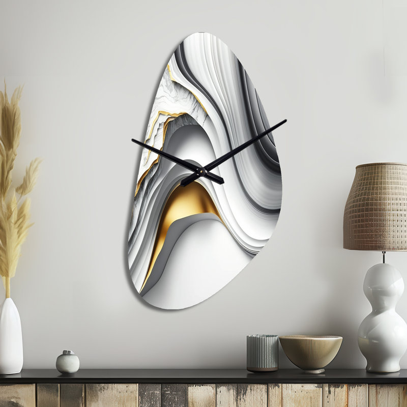«Abstract Geode Waves Grey I», horloge murale abstraite de forme irrégulière, Grand