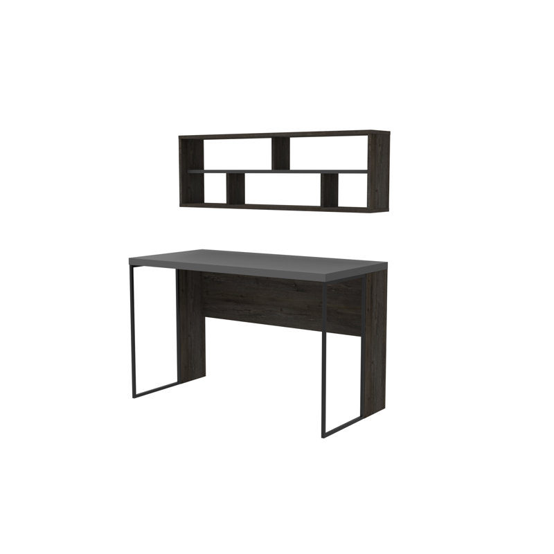 Traudel Writing Desk With Wall Shelf, Dark Coffee/Anthracite