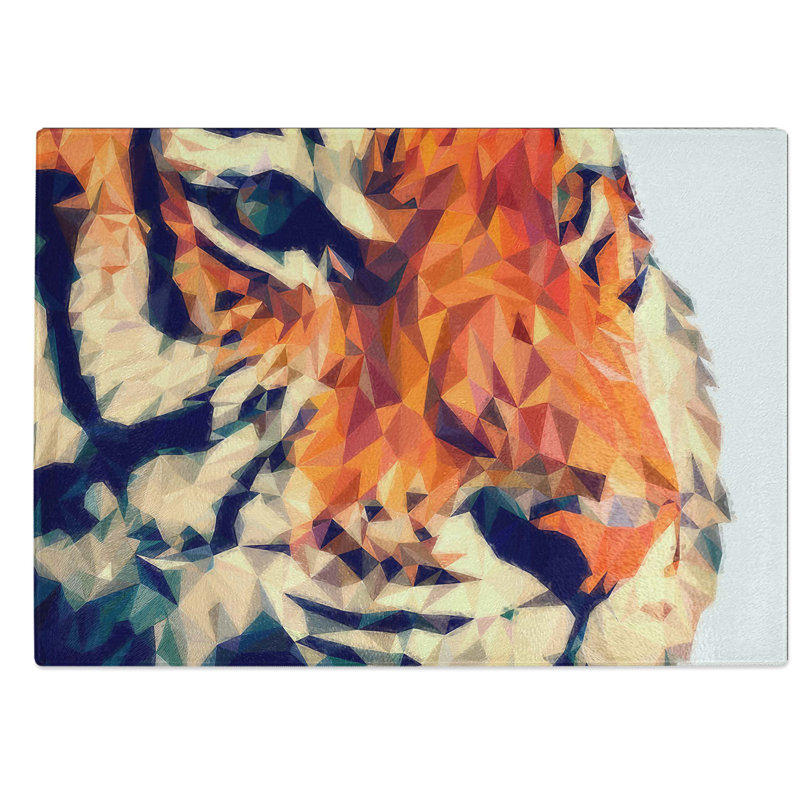Glass Geometric Tiger in Abstract Chopping Board, 28.5 cm W x 20 cm L
