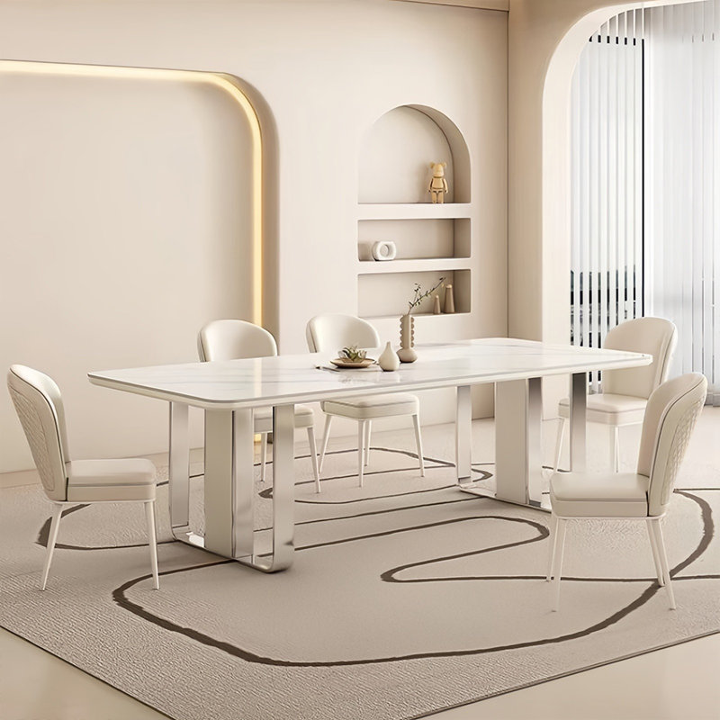 Modern Rectangular Rock Slab Dining Table Sets, 29.5"H x 31.5"L x 78.7"W