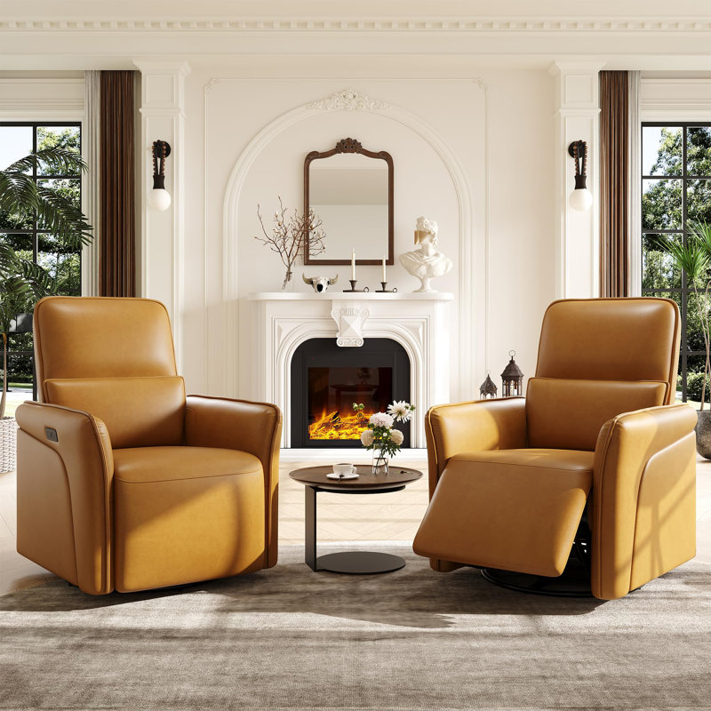 Electric Recliner Chair with USB Charging Station, Swivel Rocker Chair, PU Leather Upholstered