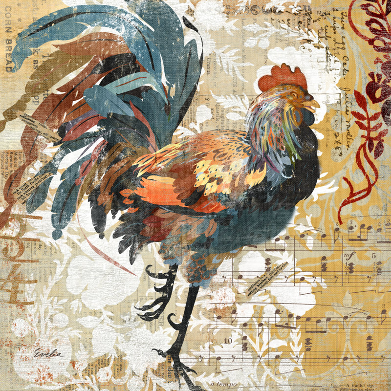 Rooster Flair I by Evelia Designs - Wrapped Canvas Painting, 51cm H x 51cm W