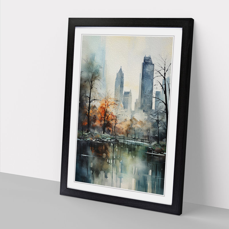 Central Park Impressionism - Single Picture Frame Print on Wood, Black Framed, 46cm H x 34cm W x 2cm D