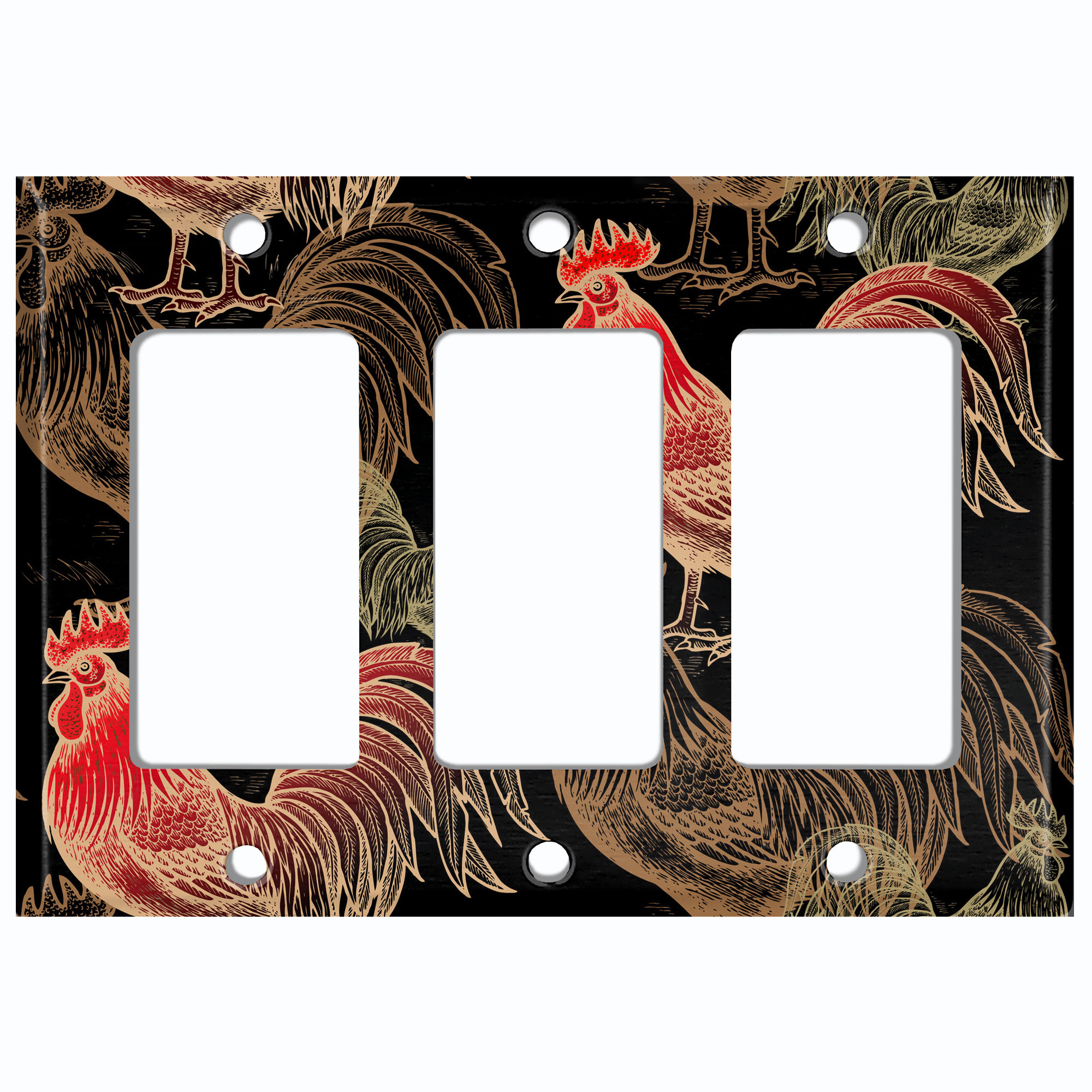 WorldAcc Rooster 3-Gang Rocker Wall Plate | Wayfair