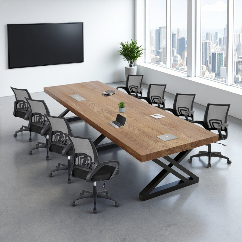 Table de conférence en bois massif de style industriel moderne
