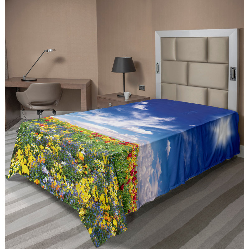 Ambesonne Colorful Top Flat Sheet Flowers Cloudy Sky Multicolor_13642, Twin Extra Long Flat Sheet