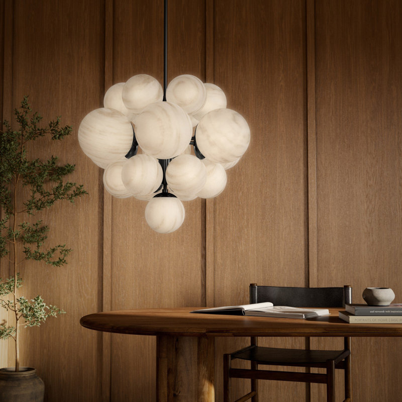 Nova 19 - Light Chandelier, Cream Marble, Burnished Brass