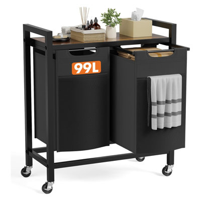 99L Laundry Hamper with 2 Pull-Out Sorter Bags & Wheels