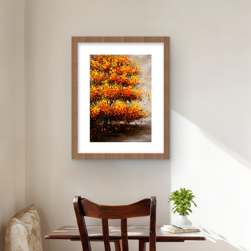 Dotted Tree - Orange Contemporary Framed Matted Print Decor