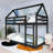 Wood Frame Twin Over Twin Size House-Shaped-Bunk Bed With Ladder,Guardrails-1453162271
