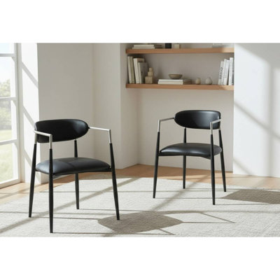 Modern Black Faux Leather Arm Chair With Metal Frame (Set Of 2)