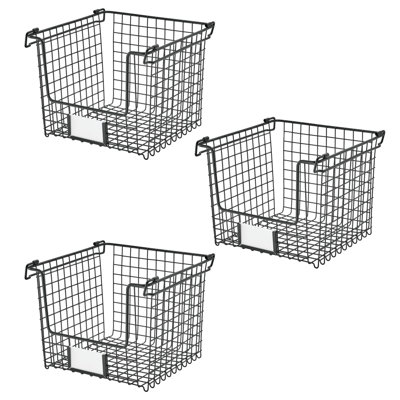 Stackable Wire Pantry Basket with Label Plate - Pantry Organizer and Storage for Fruits, Vegetables, and Snacks