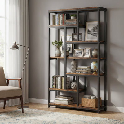79" Modern 7-Tier Bookcase with Metal Frame