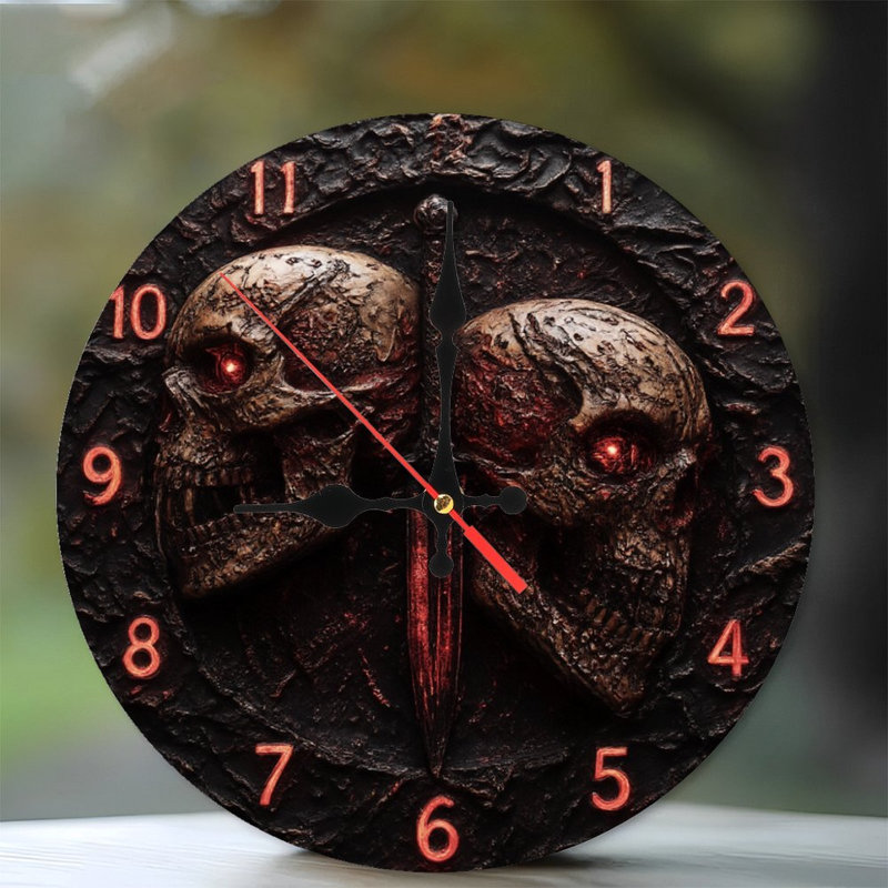 Horloge avec crânes et poignard