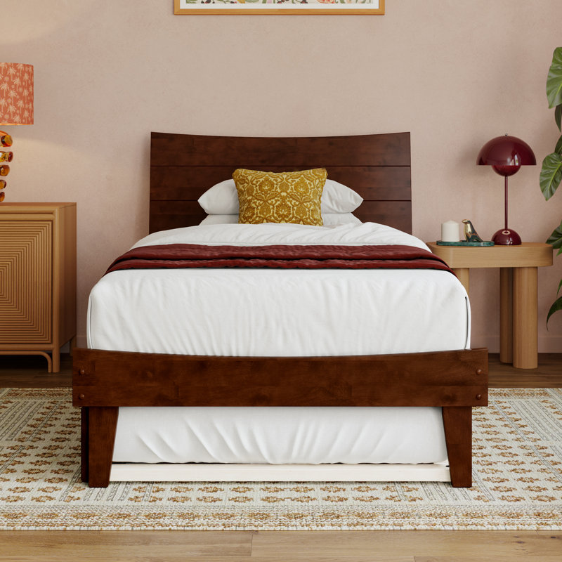 Phoenix Wood Platform Bed with Trundle, Walnut, Twin XL