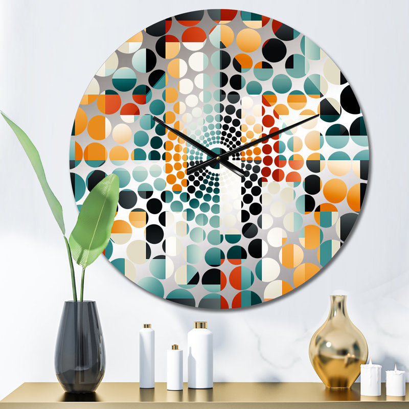 Motif géométrique vert et jaune - Horloge murale géométrique, Petit