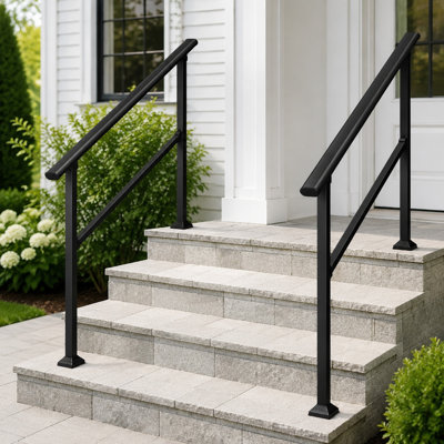 Rambarde d'escalier extérieure en acier noir de 54,2 pouces, paquet de 2 rampes pour 3 à 4 marches