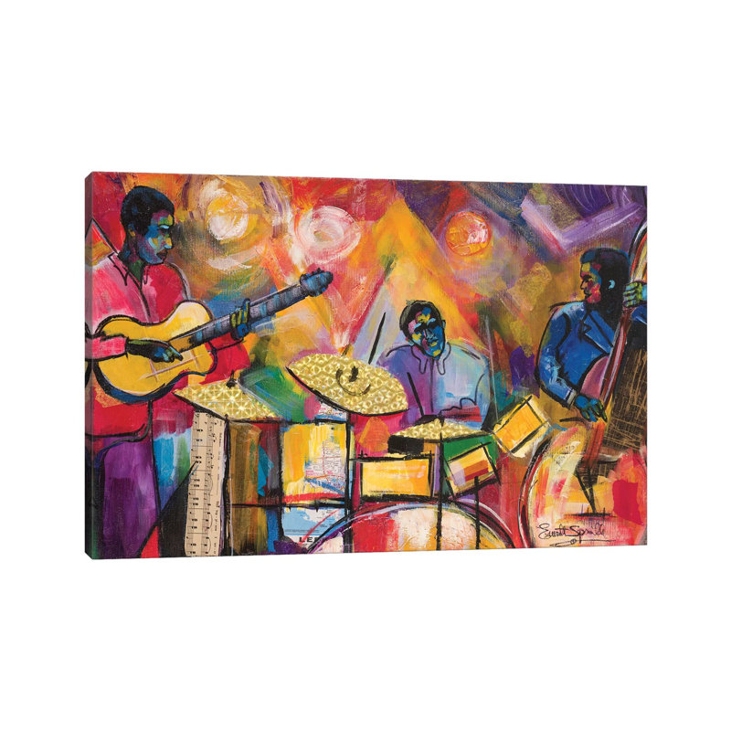 «Jazz Trio» par Everett Spruill, reproduction d'art sur toile tendue, H 40 po x l 60 po x 1,5 po