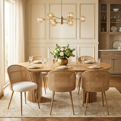 39.37"-70.87" Extendable Oval Dining Table Set with Rattan Back Chairs