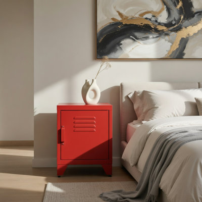 Table de bout industrielle de salon, table d'appoint de salon avec porte de style casier et tablette réglable, rouge