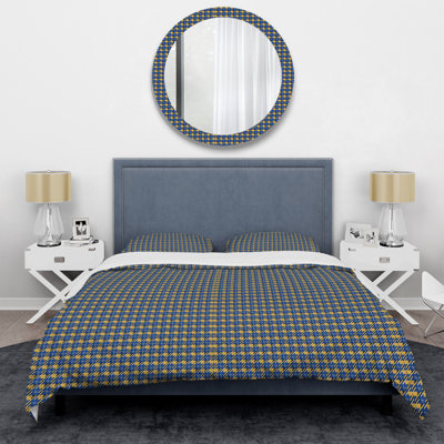 Blue Yellow Modern Houndstooth I - Modern Duvet Cover Set
