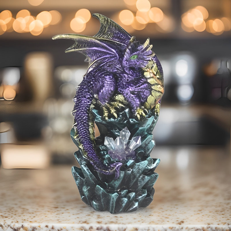 Figurine dragon mauve sur glaçon 6 "H