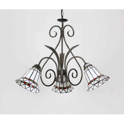 Plafonnier en acier et verre Tiffany