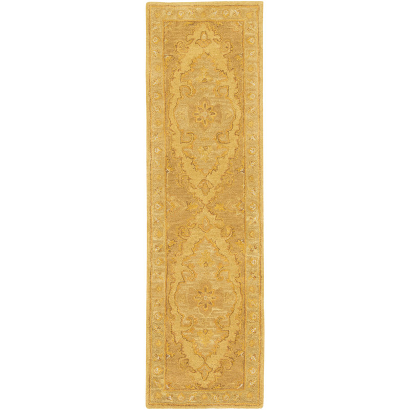 Tapis oriental doré / beurre en laine touffeté à la main Eaddy, Tapis de couloir 2 pi 3 po x 8 pi