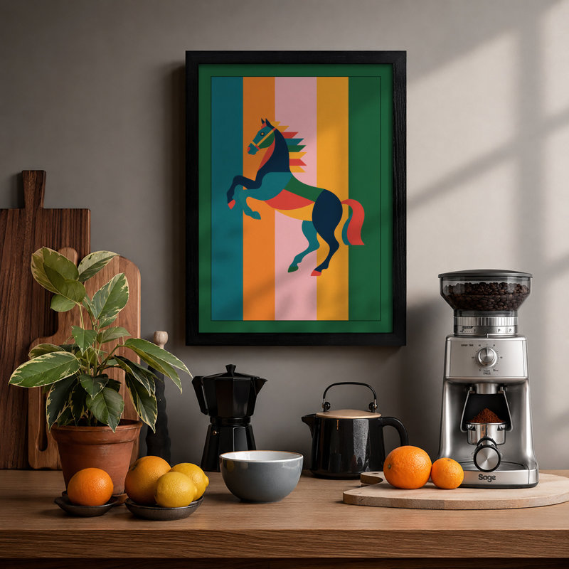 Rearing Horse Modern - Framed Print, A2 - 59.4 x 42.0 cm, Black