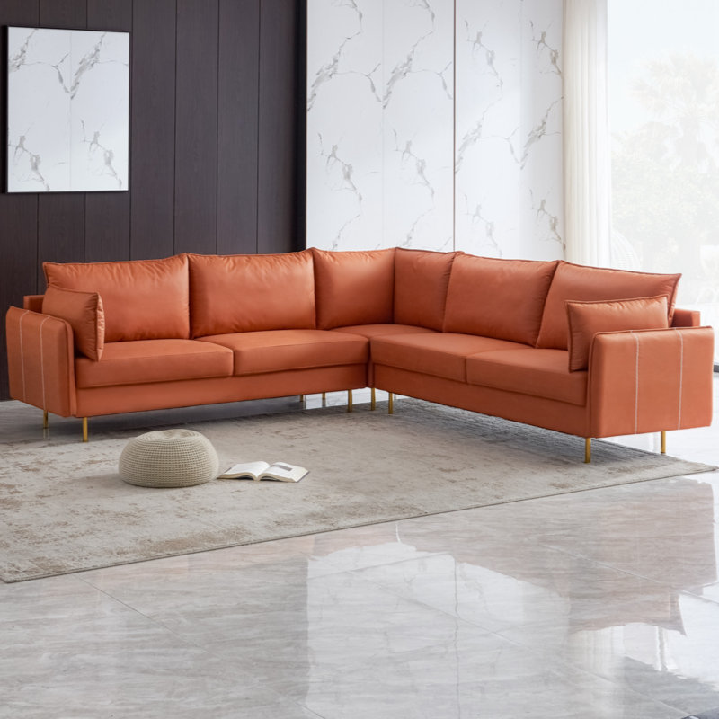 Solt Upholstered Sectional Symmetrical, 36" H x 93" W x 93" D, Orange Technical Leather