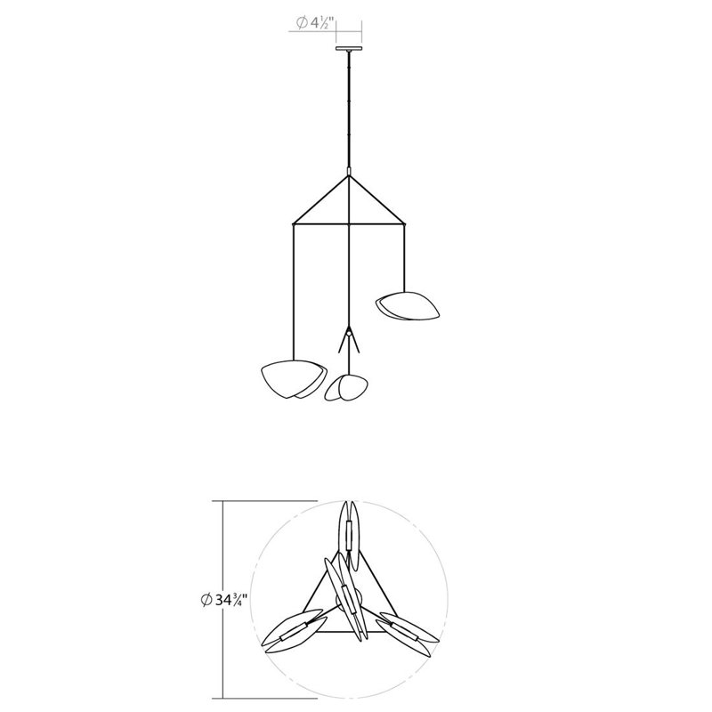 Papillons 4 - Light Satin Black LED Unique/Statement Pendant, Satin Black