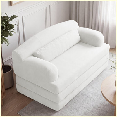 Causeuse convertible 2 places en velours côtelé Canapé-lit futon convertible (beige)