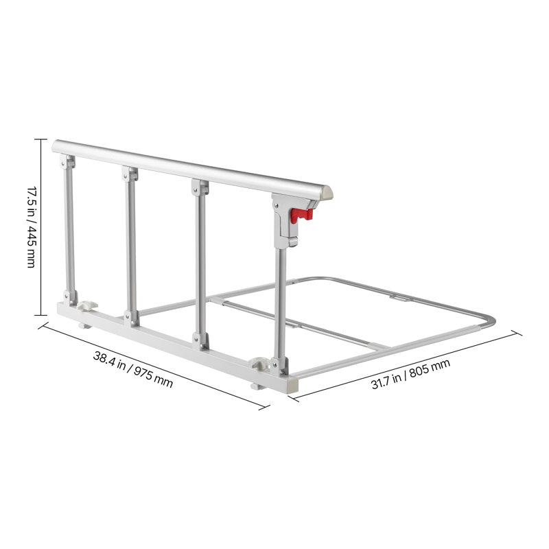 Barrière de lit pliable pour personnes âgées, barre d’assistance de chevet de 38 po avec sangle de fixation, canne de chevet à hauteur réglable, barre de lit en métal haute résistance, poignée de maintien à la main pour lit très grand, grand, double et simple