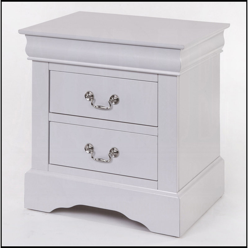 Table de chevet classique 1 pièce 2 tiroirs de style Louis Phillipe, Blanc