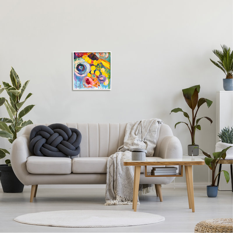 «Abstract Bold Flower», peinture sur bois encadrée, H 17 po x l 17 po x P 1,5 po, Giclée encadrée blanc bord de mer