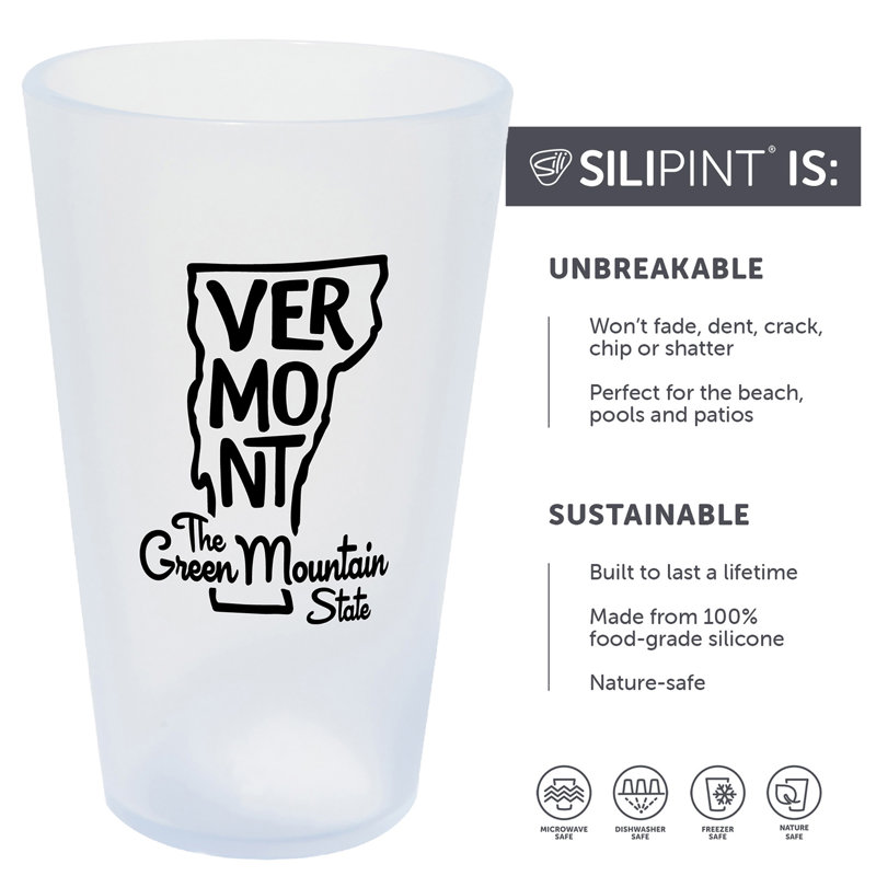 Silipint: Verres State Pint 16 oz: paquet de 2 - Vermont - tasses en silicone glaçons, incassables,