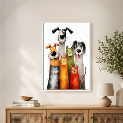 "Playful Pals", art mural sur toile avec cadre flottant, prêt à être accroché