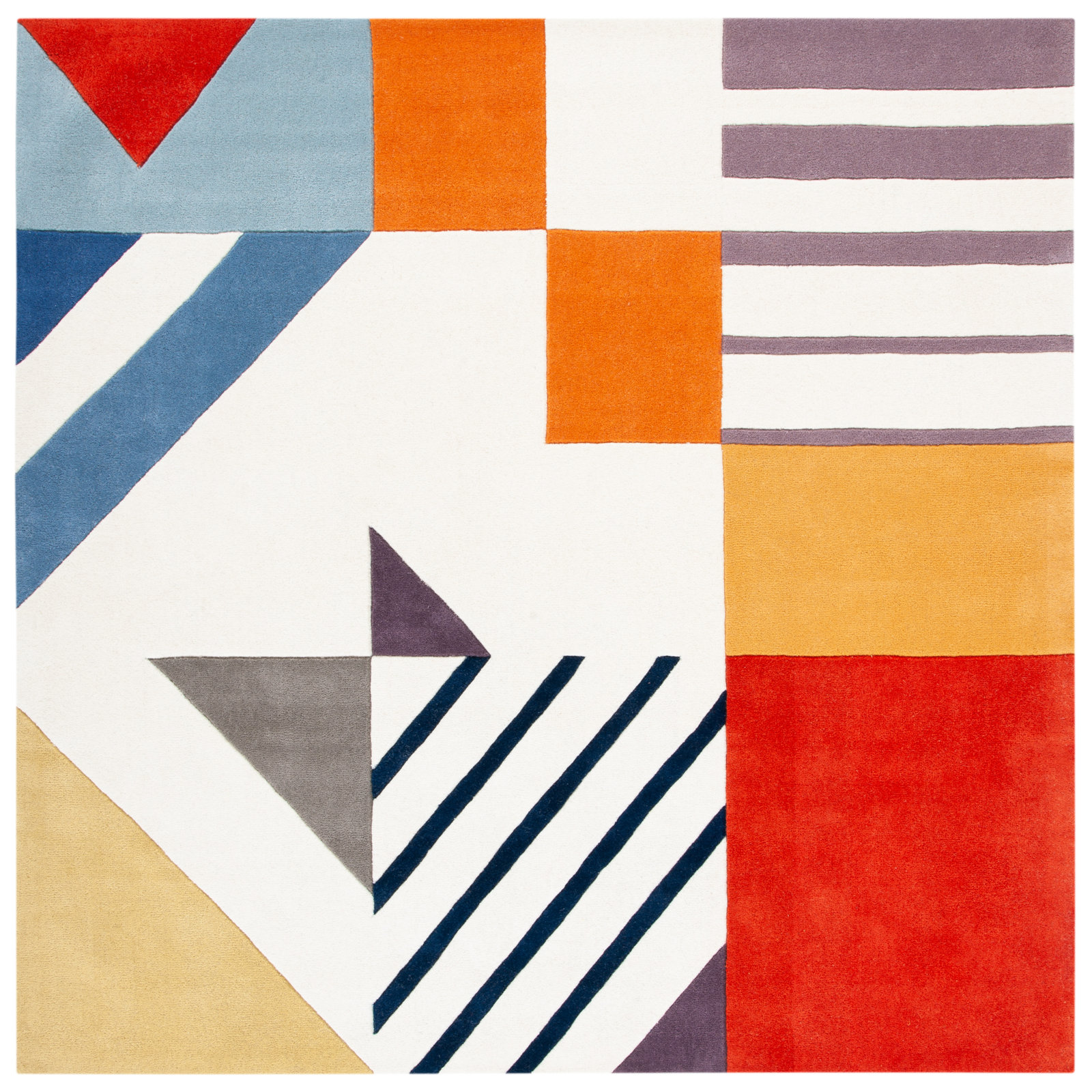 Tripoli Ivory Multi Hand-Tufted Geometric Rug, Square 1'6"