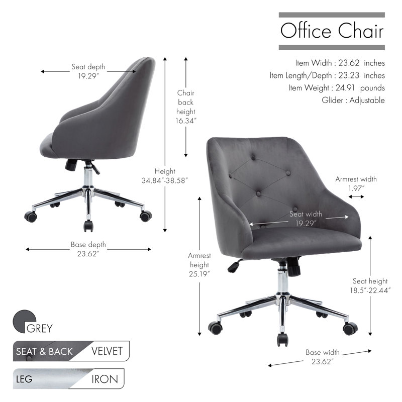 Velvet Office Chair, Grey