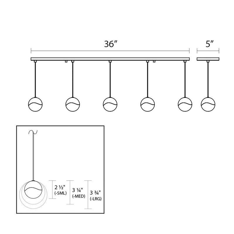 Grapes 5 - Light LED Pendant, 2.5" H x 36.5" W x 2.5" D, Satin Nickel