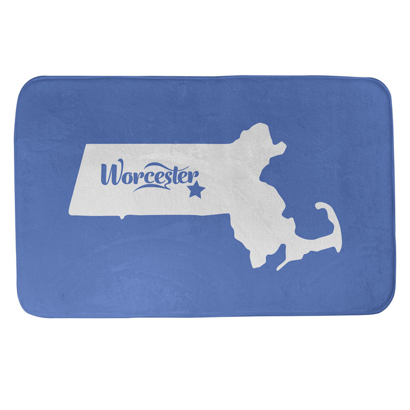 Tapis rectangulaire antidérapant pour salle de bain, L 17 po x L 21 po, Bleu, Worcester, Massachusetts